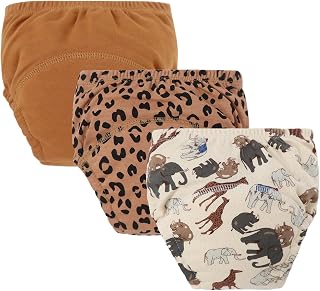 Hixingo 3-Pack Toddler Potty Training Pants Girls Boys, Soft Reusable Toilet Training Pants for 1-6 Years Children, Absorbent Reusable Underwear Children,Underwear Washable (Brown,L)