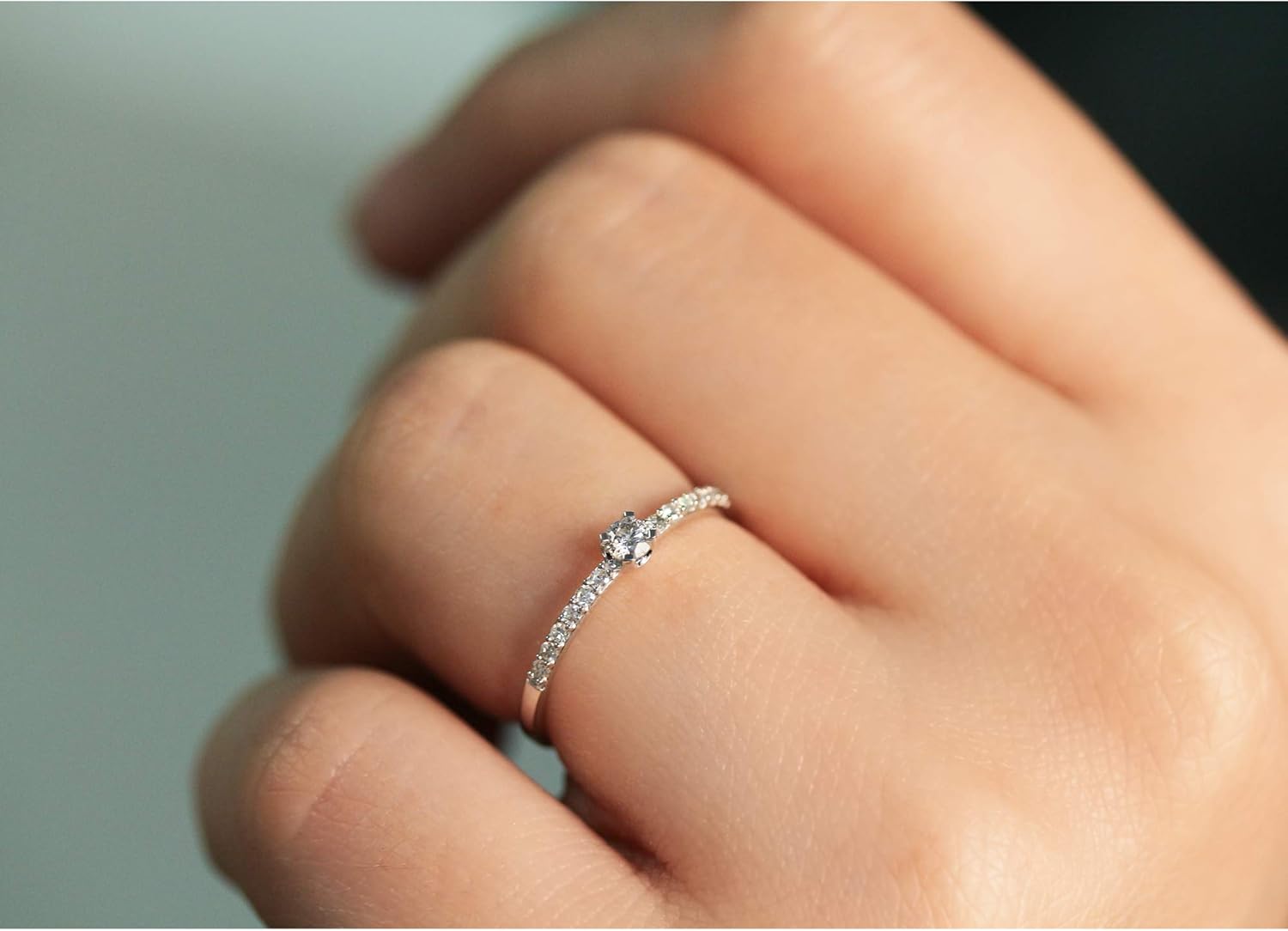 Kobelli Low Petite Diamond Promise Ring 10k White Gold