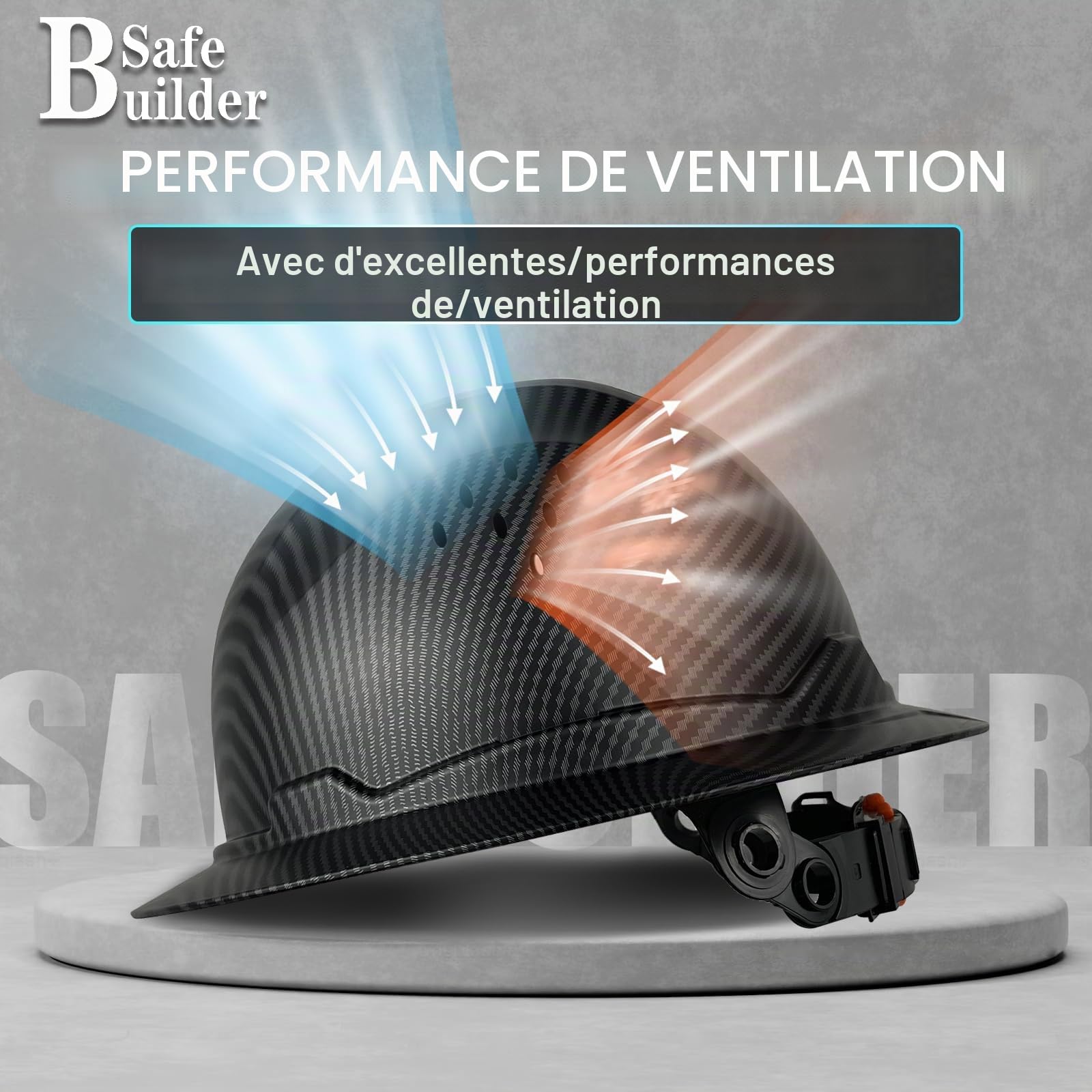SAFEBUILDER SBD-G1C Casque de sécurité à bord complet en polyéthylène haute densité ventilé avec pare-soleil Motif fibre de carbone Travail industriel Certifié ANSI/ISEA Z89.1