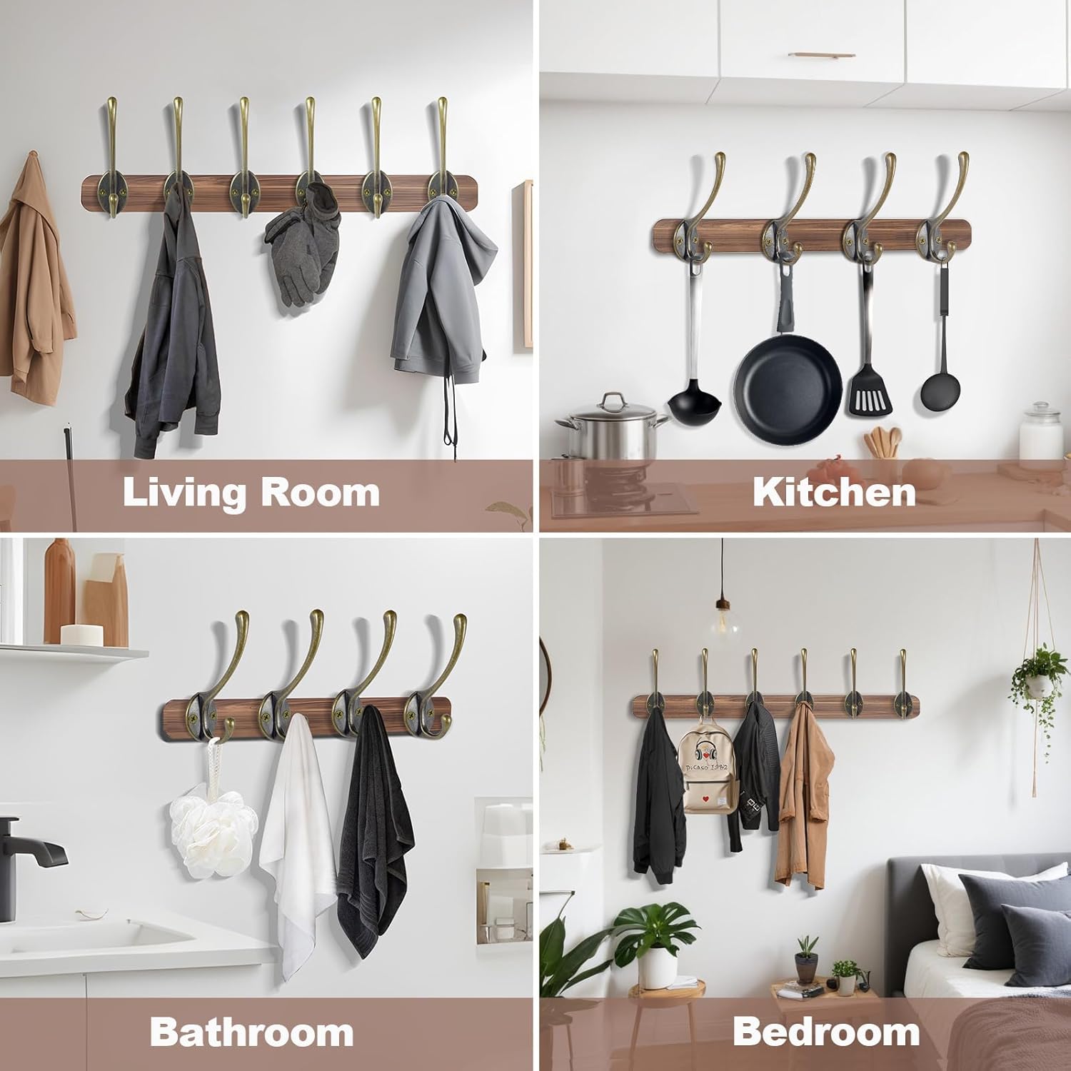 Wall Hooks for Hanging, 10-Pack Heavy Duty Metal Coat Hooks, for Living Room, Bathroom, Kitchen, Bedroom for Towel, Hat, Key, Closet, Bag (Bronze) 10pack-Bronze