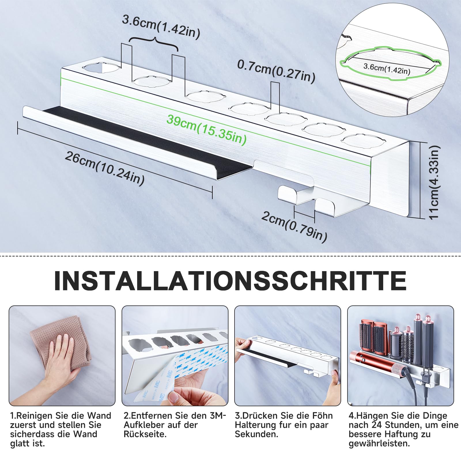 Wandhalterung Halter für 7 In 1 Styler Lockenstab Zubehör, Glätteisen Halterung, Föhnhalter Wand Ohne Bohren, Halterung für Föhn und Glätteisen Aufbewahrung, Lockenstab Halterung Fönhalter für Bad