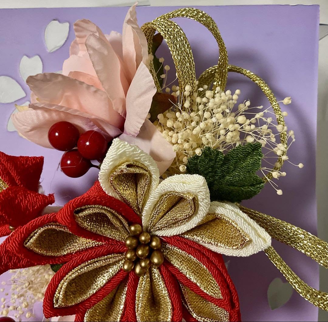 Amazon.co.jp: 髪飾り 赤×白 つまみ細工 成人式 卒業式 No.6