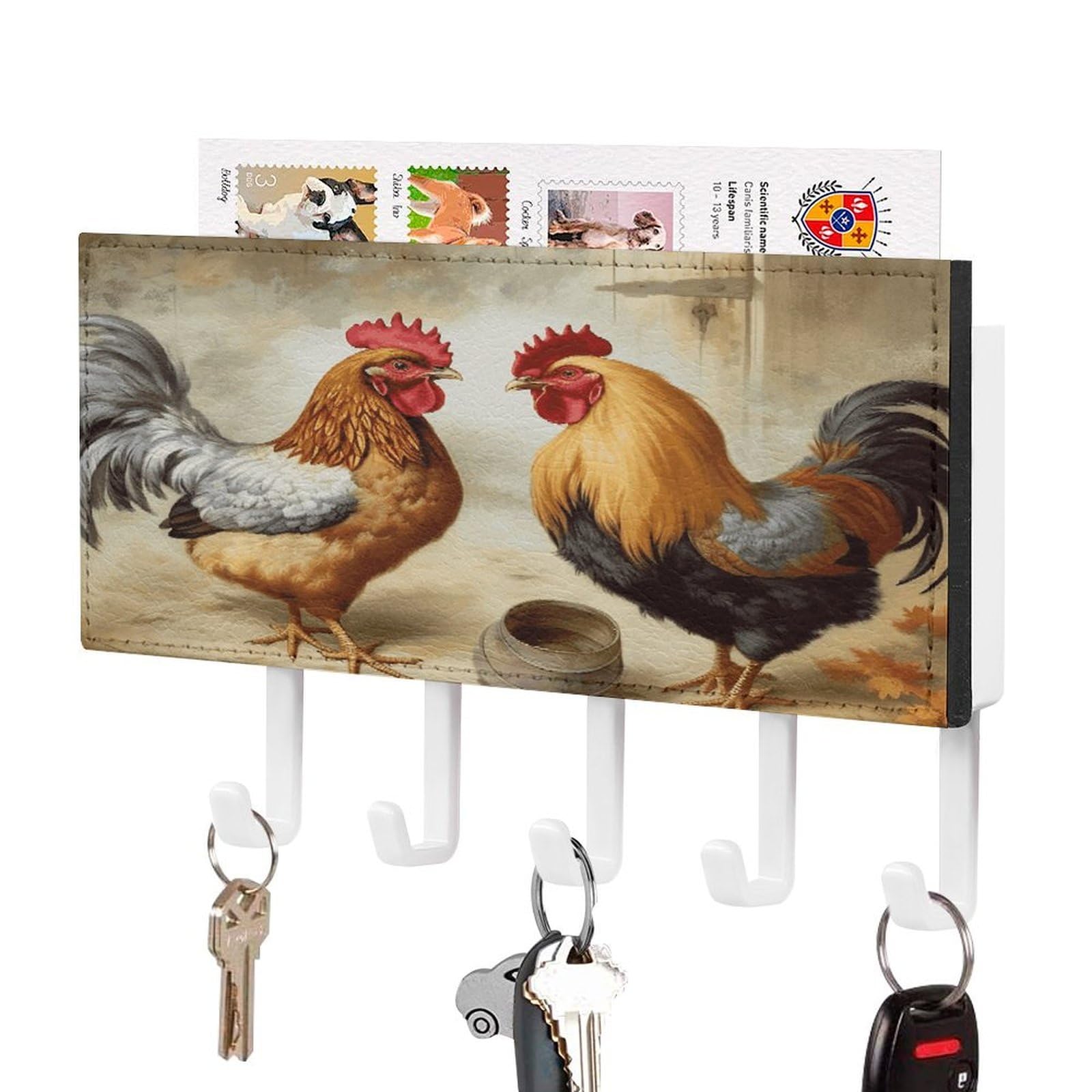 Estante de llaves adhesivo con estampado de gallo para decorar la cocina de campo