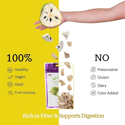 Miniatura 4 de Vinamit Guanábana seca suave  Bolsa de fruta de guanábana de 3.5 onzas  Snack de frutas tropicales naturales  Vegano, sin gluten, sin OMG  Alto en