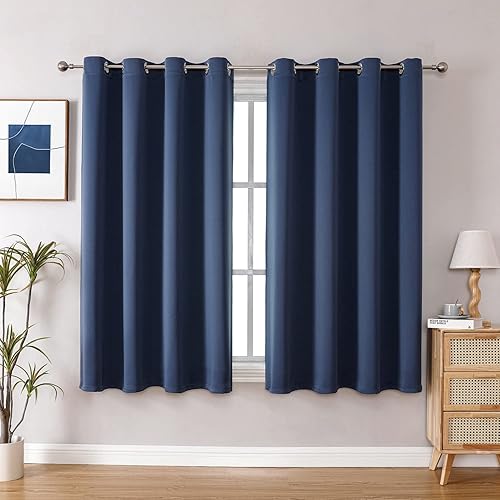 ChrisDowa Cortinas opacas con ojales para dormitorio y sala de estar, juego de 2 paneles con aislamiento térmico para oscurecer la habitación (azul