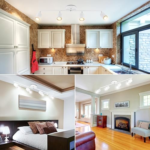 Miniatura 2 de BoostArea Kit de iluminación LED de 4 luces, iluminación blanca de 4 vías, cabezal de luz giratorio flexible para cocina, sala de estar, dormitorio,