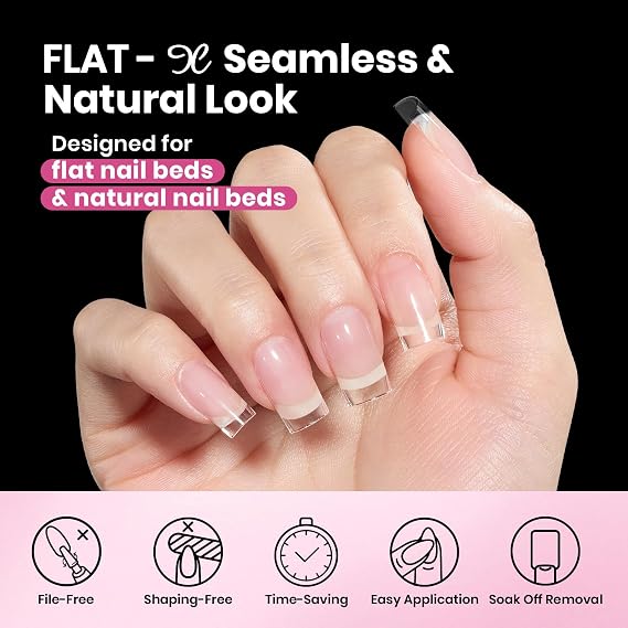Beetles Gel Nail Tips Flat-X - Almond Square Short, 320pcs 16 Sizes