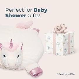Bearington Baby Dreamer Baby Play Mat - 30 x 30 Inch White and Pink Unicorn Plush Stuffed Animal Blanket - Floor Mat Unicorn Plush Blanket