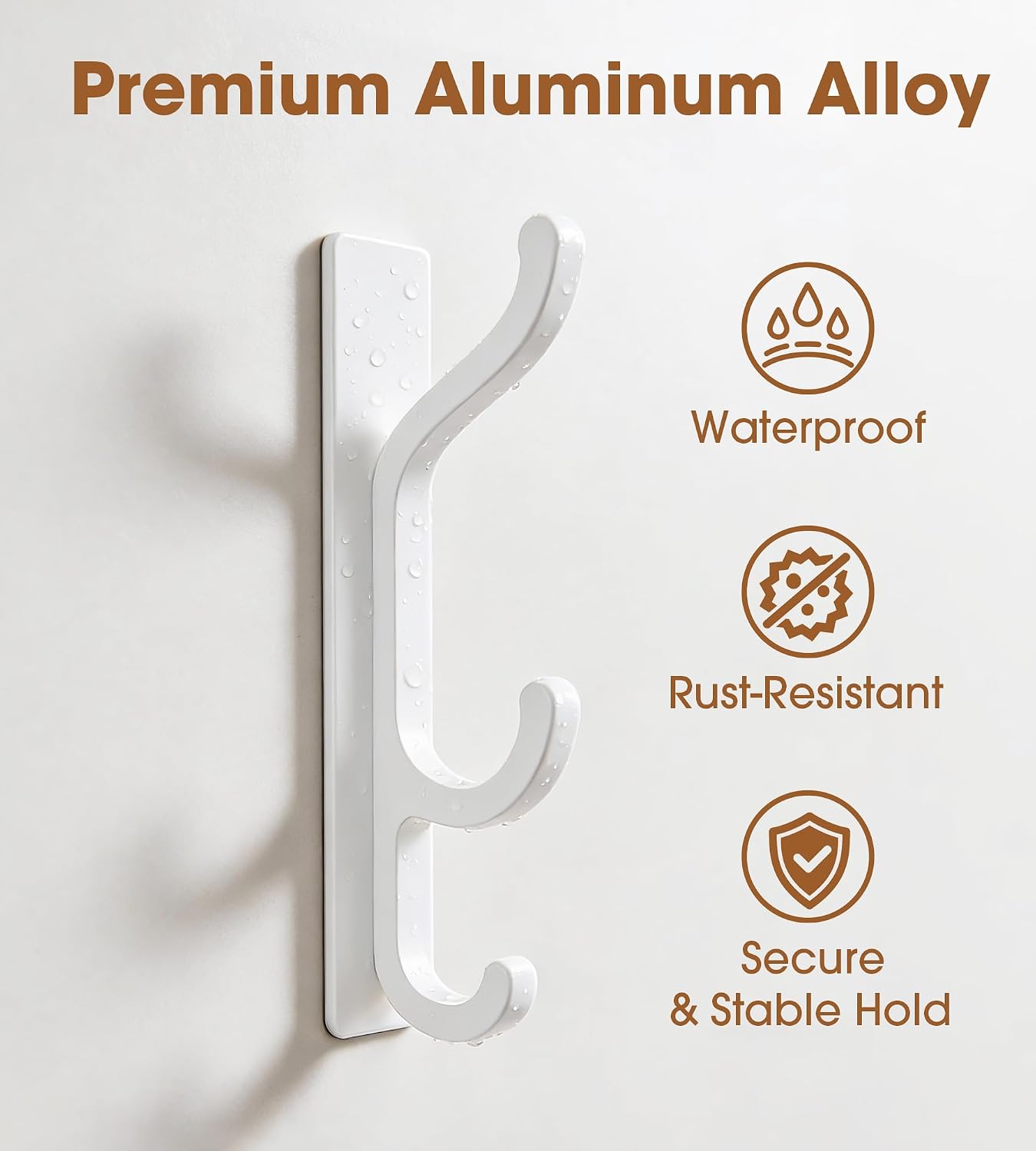 Adhesive Wall Hooks for Hanging, Sticky Coat/Towel Hooks Wall Mounted– Hooks for Hanging Heavy Duty Bags, Towels, Hats & Clothes, Modern Home Decor, 2 Pack, White