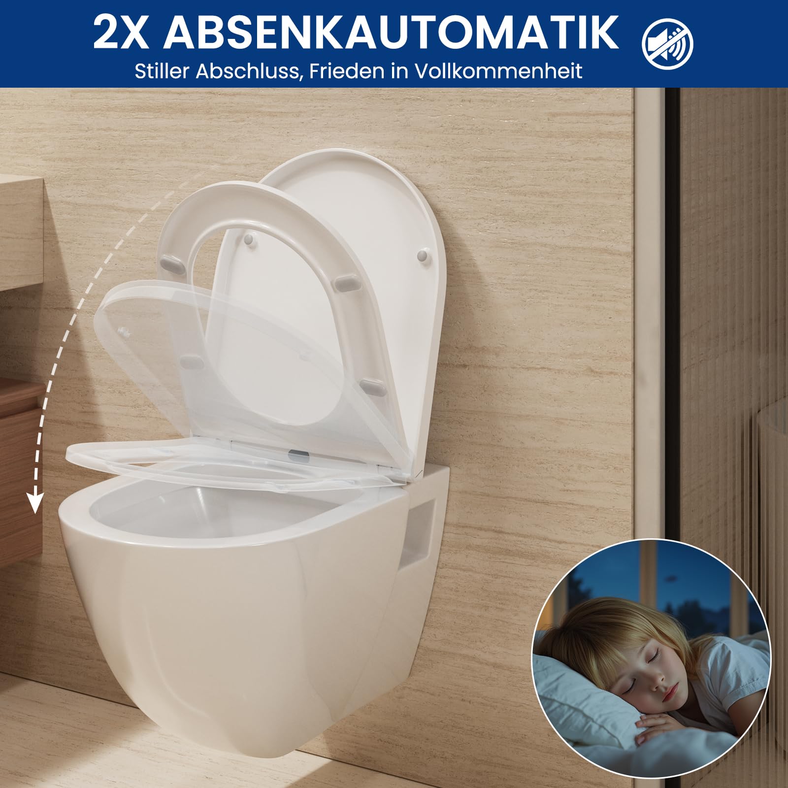 CECIPA Toilettendeckel mit Absenkautomatik, WC Sitz D Form, Klodeckel Weiß, Klobrille Quick Release, WC Deckel, Familien Toilettensitz, Klositz Soft Close,Quick Release Toilettenbrille Absenkautomatik