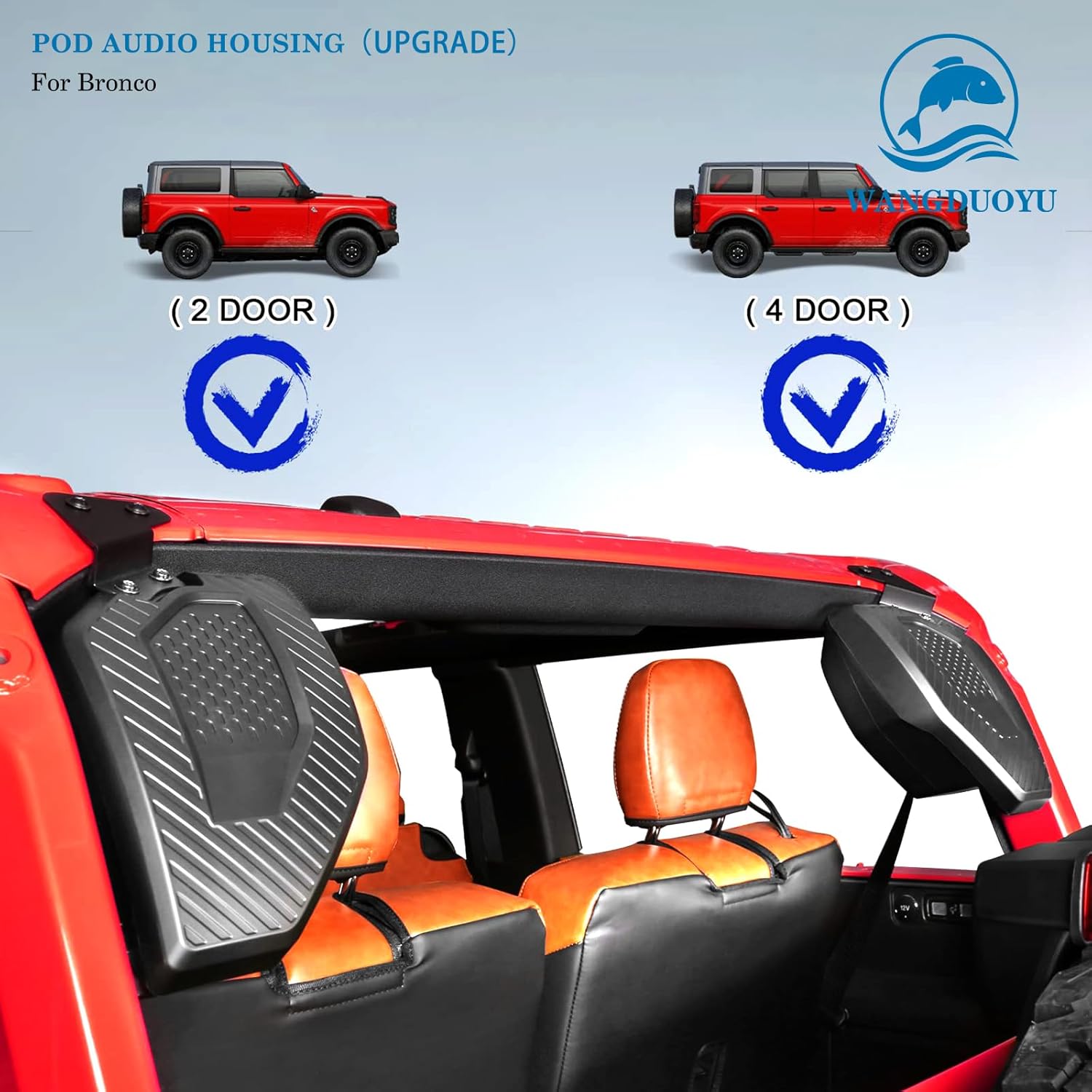 Rear Speaker Pods Compatible with 2021-2023 Bronco Off-Road Version 2/4 Door, 6.5 Inch Pod Speaker Enclosure Upgrade Accessories