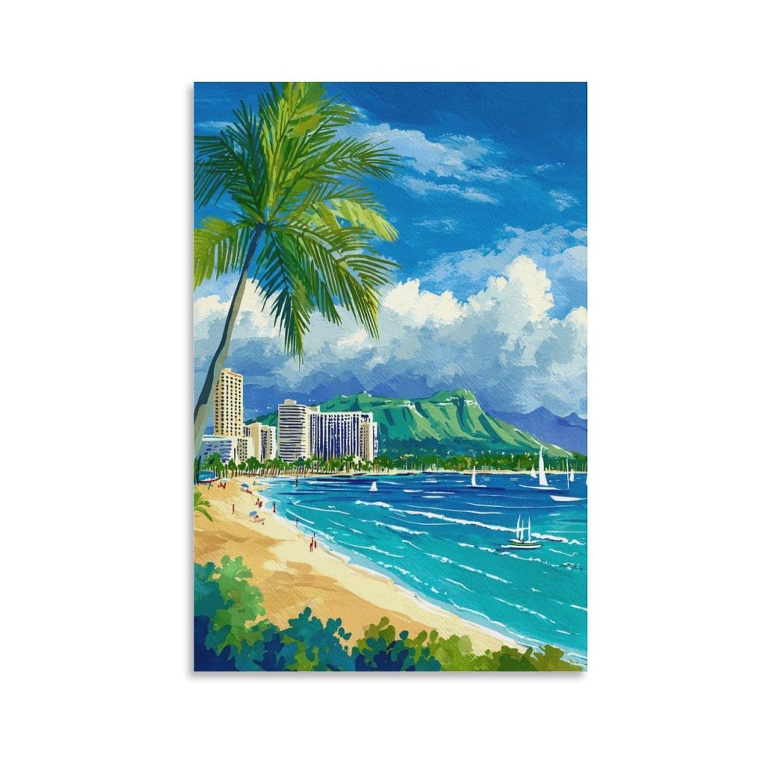 ZBBGGOZ Honolulu Posters 24x36inch(60x90cm) Vintage Watercolor Canvas Art