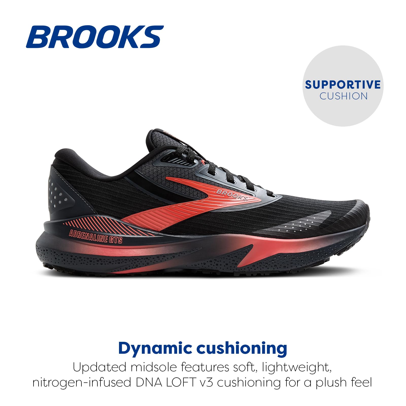 Brooks Women’s Adrenaline GTS 24 Weatherized Supportive Running Shoe - Black/Ebony/Hot Coral - 8.5 Medium