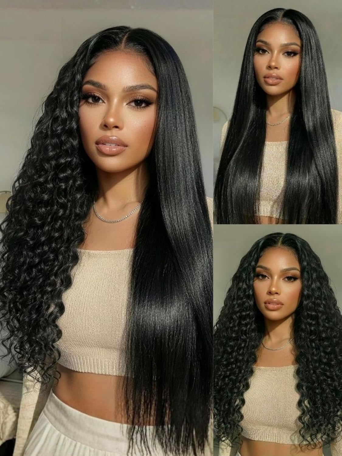 UNICE 2-in-1 Straight to Water Wave Human Hair Wig, 13x4 Lace Front Glueless Wig, Wet and Wavy Drawstring Wig, Pre-Plucked