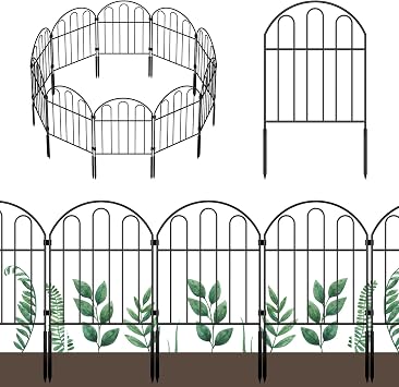 OUSHENG 10 Pack Decorative Garden Fence, Total 10ftL x 22inH Animal Barrier Border, Rustproof Metal Wire Section Edging Fencing Panel for Outdoor Patio Garden Yard, Arched