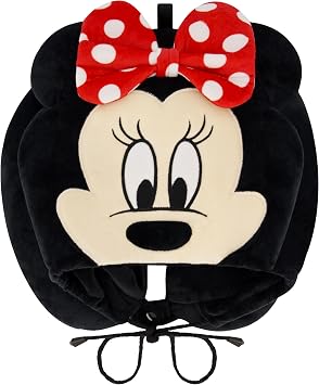 FUL Disney Minnie Mouse Hooded Neck Pillow with 3D Ears, Travel Accessories for Airplane, Car and Office, Comfortable and Breathable, Black