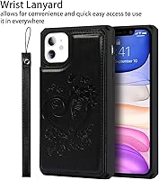 Vista 111 de Cavor for iPhone 11 Wallet Case with Card Slots Holder,Premium PU Leather Kickstand Feature Case [Wrist Strap] Double Magnetic Clasp Shockproof Flip