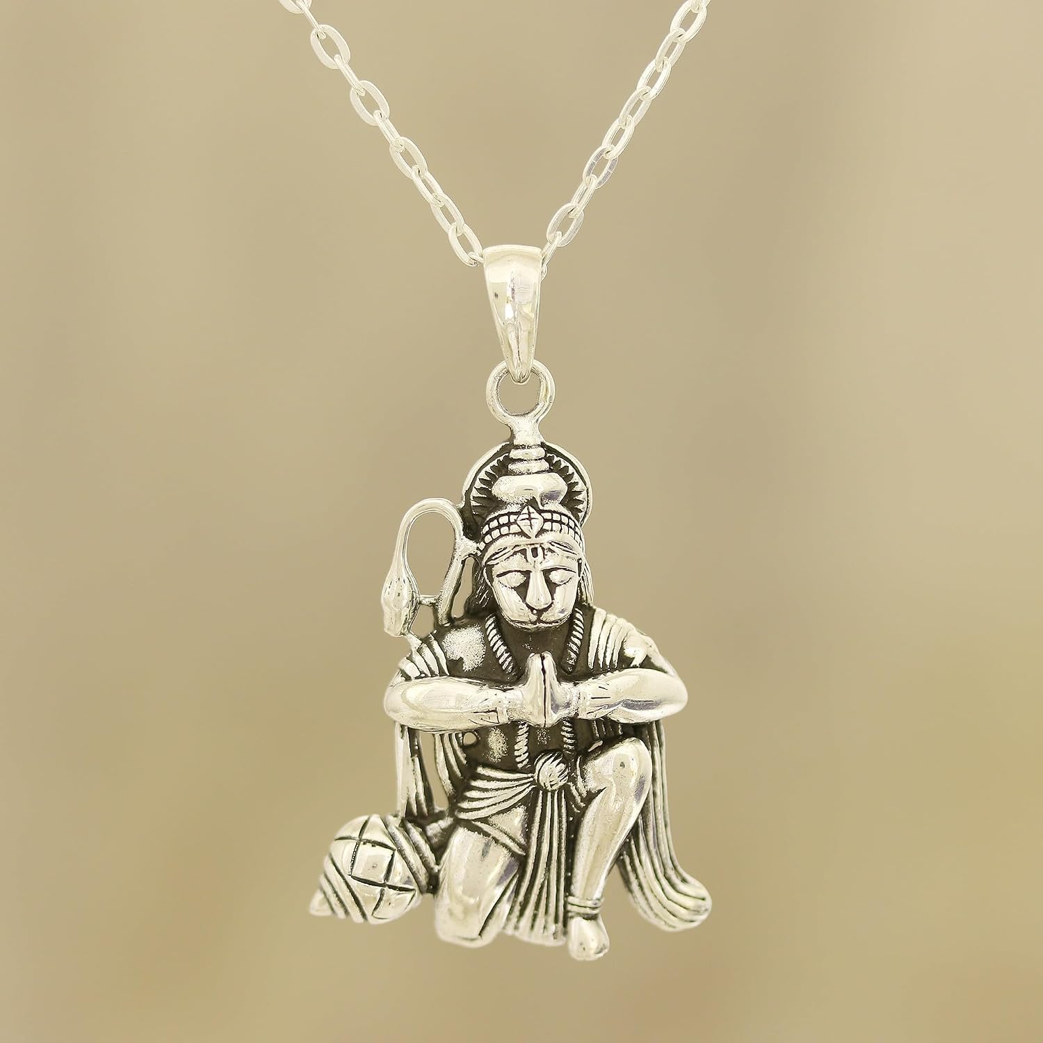 NOVICA No Stone .925 Sterling Silver Men's Pendant Necklace 'Divine Hanuman'