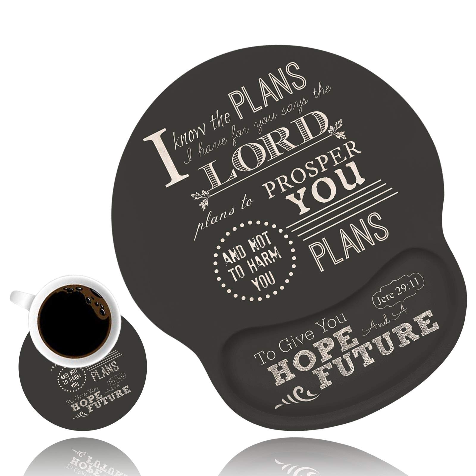 LACOMA Ergonomic Mouse Pad Wrist Support and Coffee Coaster, Cute Wrist Rest Pad with Non-Slip PU Base for Home Office Working Studying Easy Typing &