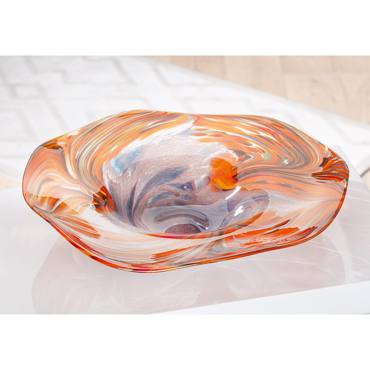 GILDE GLAS art Schale Dream - Glas - orange - Höhe 8cm x Ø 41cm - Dekorative Musteroberfläche