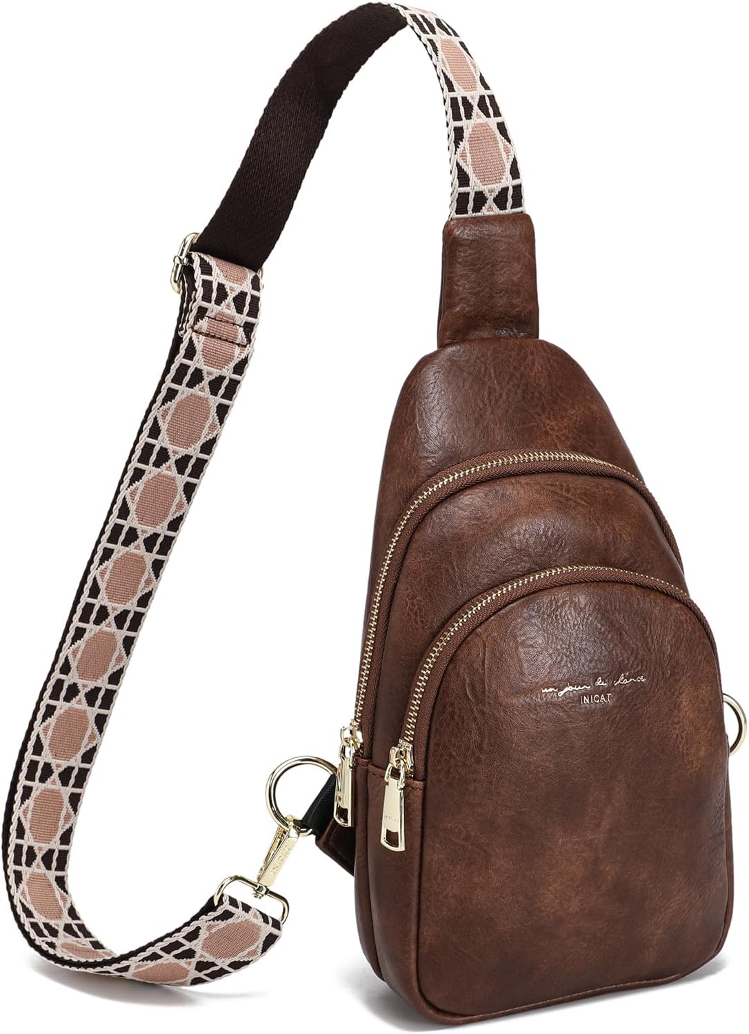INICAT Crossbody Sling Bags Travel Cross Body Purses Faux Leather Fanny Packs Chest Bag for Women(Brown)