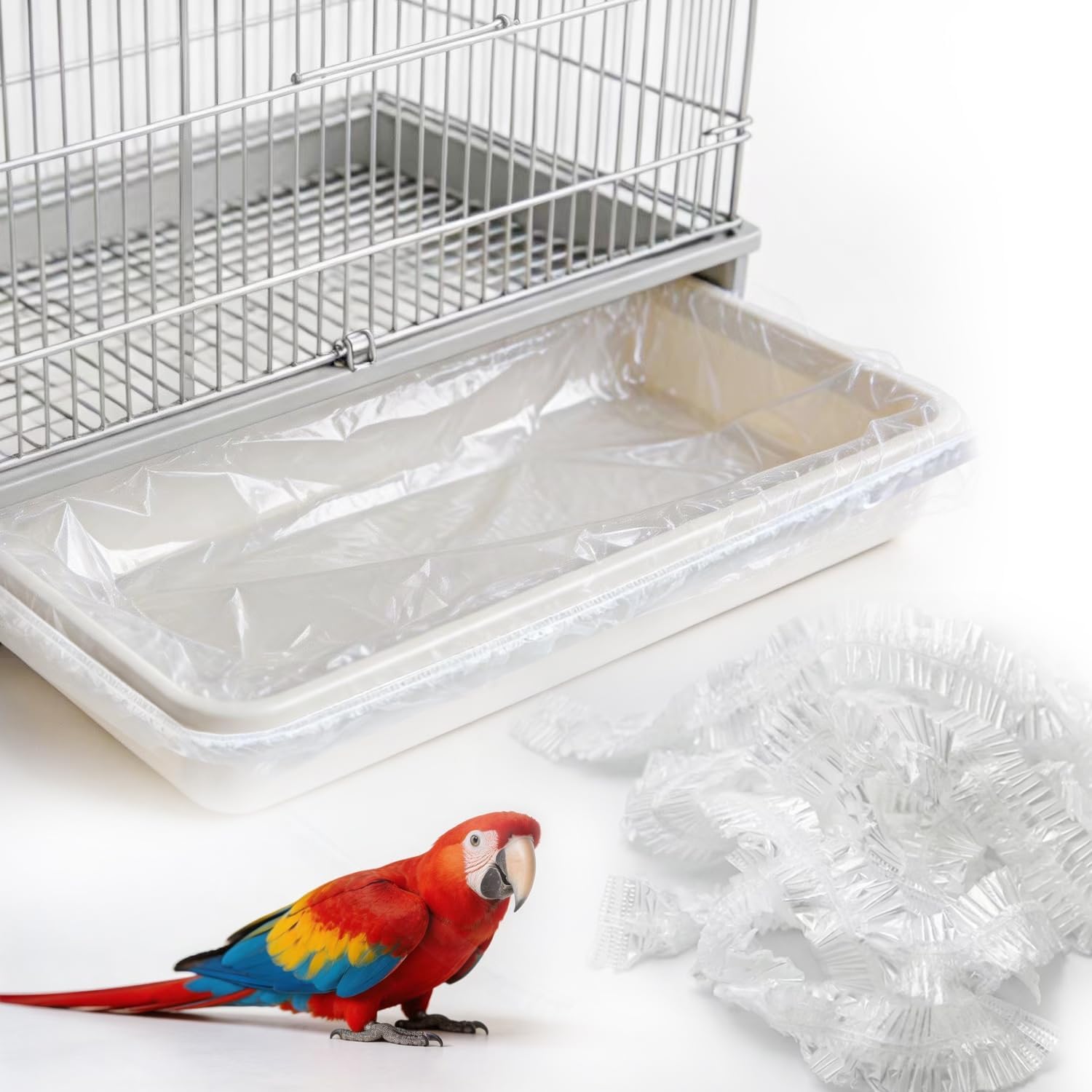 Disposable Bird Cage Liners 100 PCS Clear Plastic Parakeet Cage Liner Bag for 18x26 Inch Pallets Universal Elastic Film Intended for Parakeet, Cockatiels, Rabbit, Guinea Pig Finches Canaries
