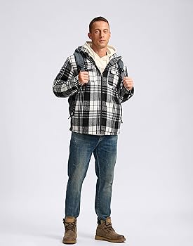 G Gradual Men's Flannel Jacket Fleece Sherpa Lined Hoodies Zip Up