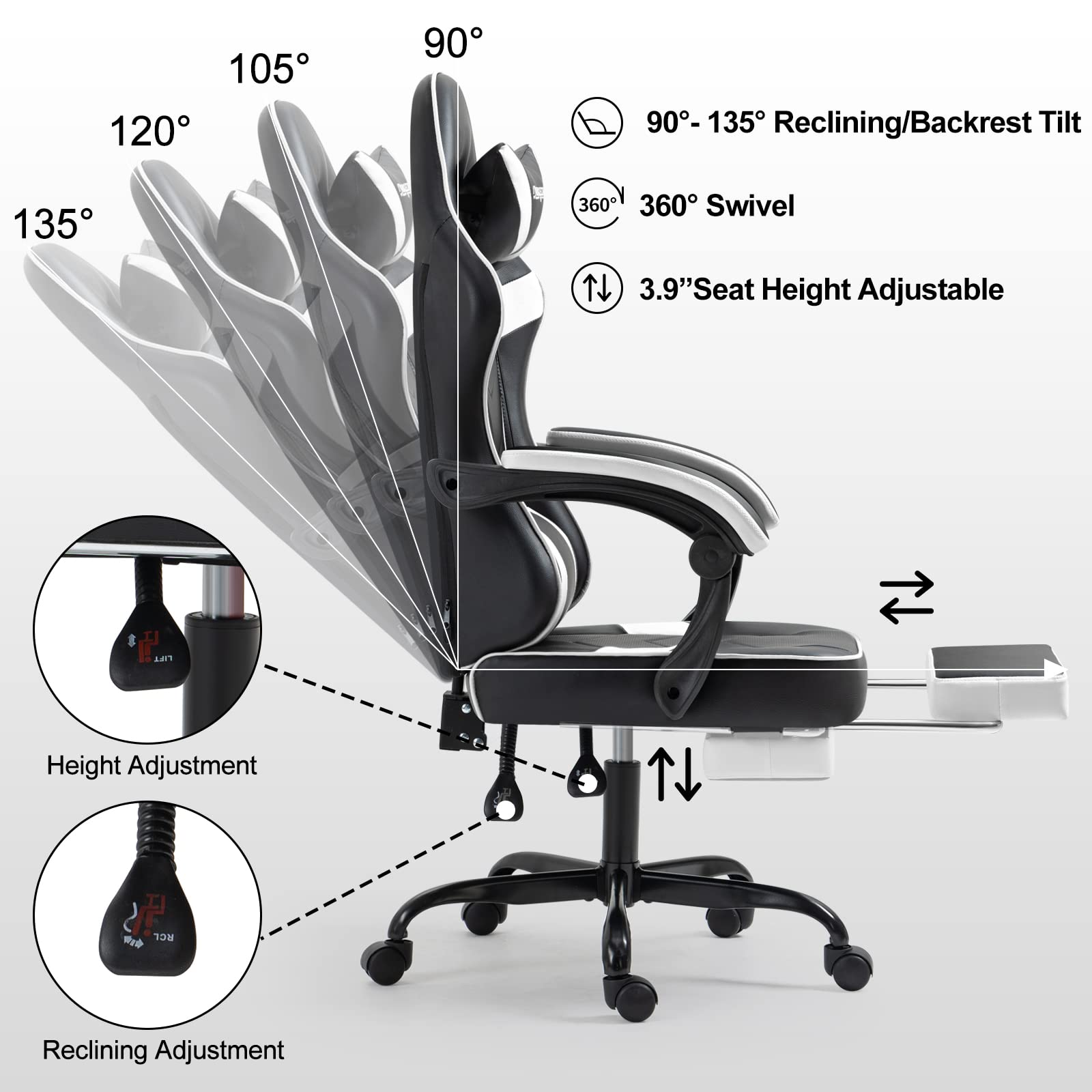 Darkecho Massage Gaming Chair with Chair with Flat