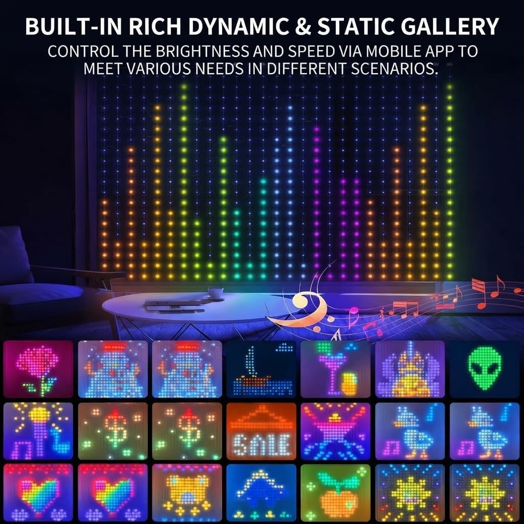 Generico Tenda Luminosa Intelligente 400 RGB LEDs con Telecomando (1m*1m)