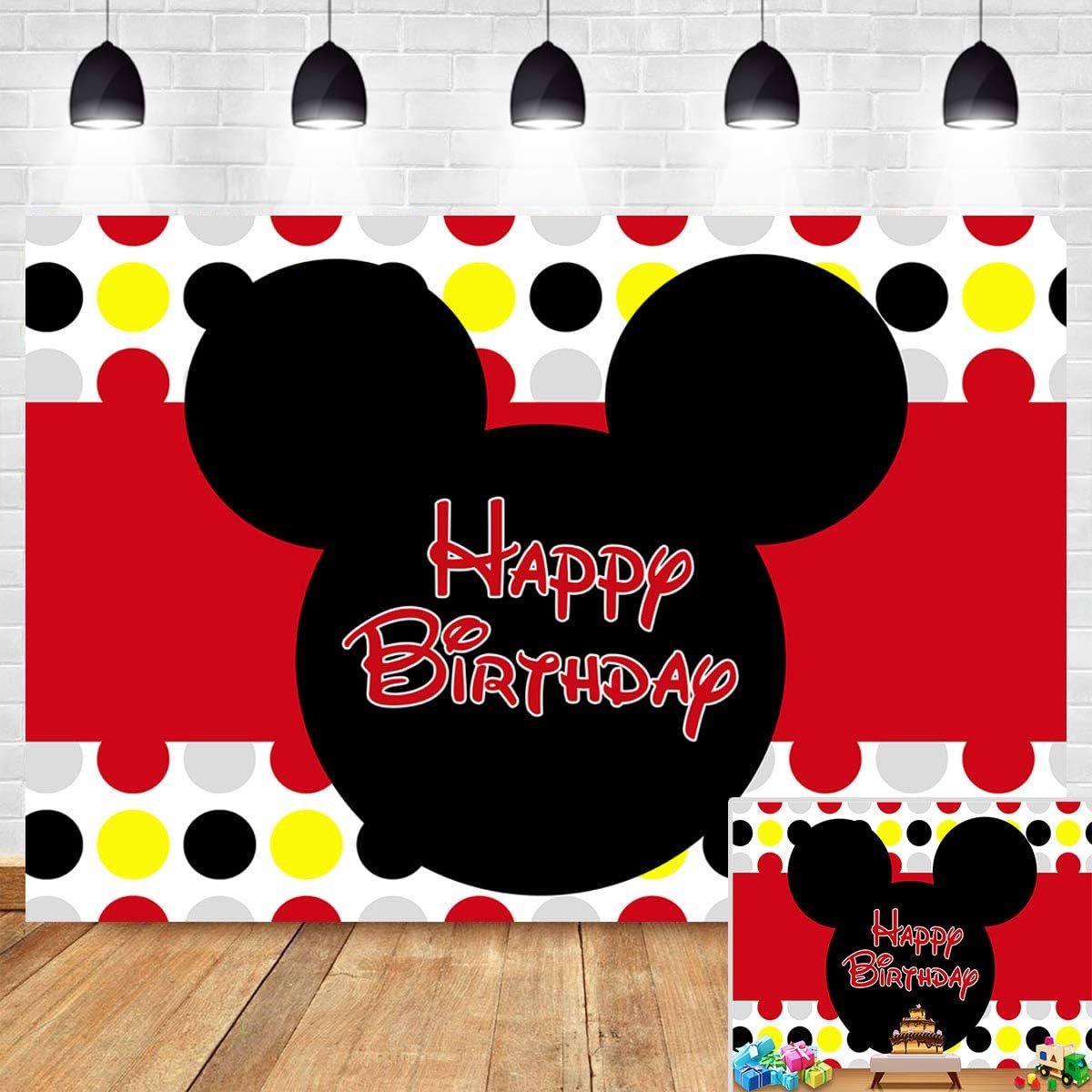 Colorful Dots Red Photography Backdrop for Children Happy 1st Birthday Decoration Photo Background Vinyl 7x5ft Cartoon Mouse Banner Baby Shower Party Supplies Cake Table Photo Booth Studio Props