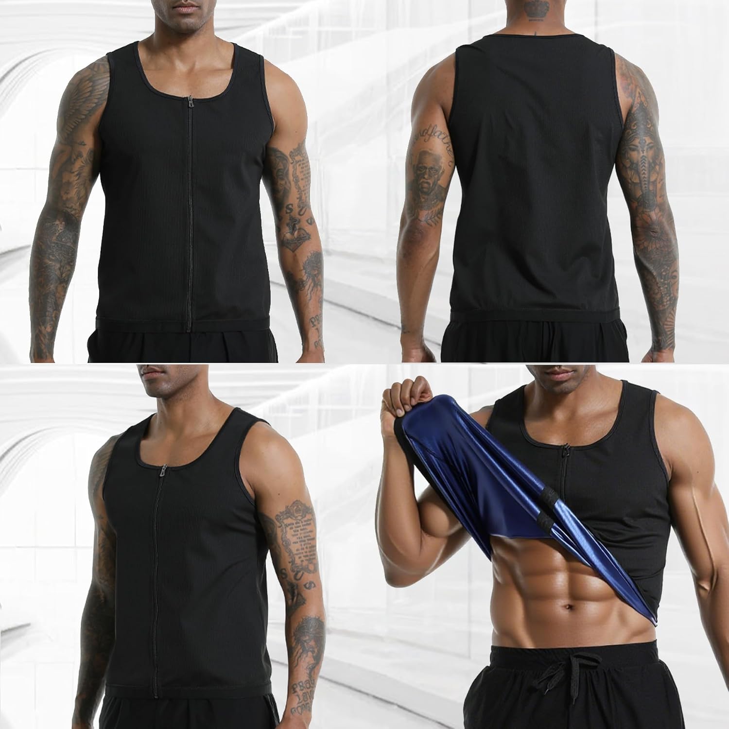 Men's Sauna Vest Zipper Ribbed Sweat Suit Waist Trainer, Sleeveless Sauna Shirt for Men Compression Tank Top - Image 7