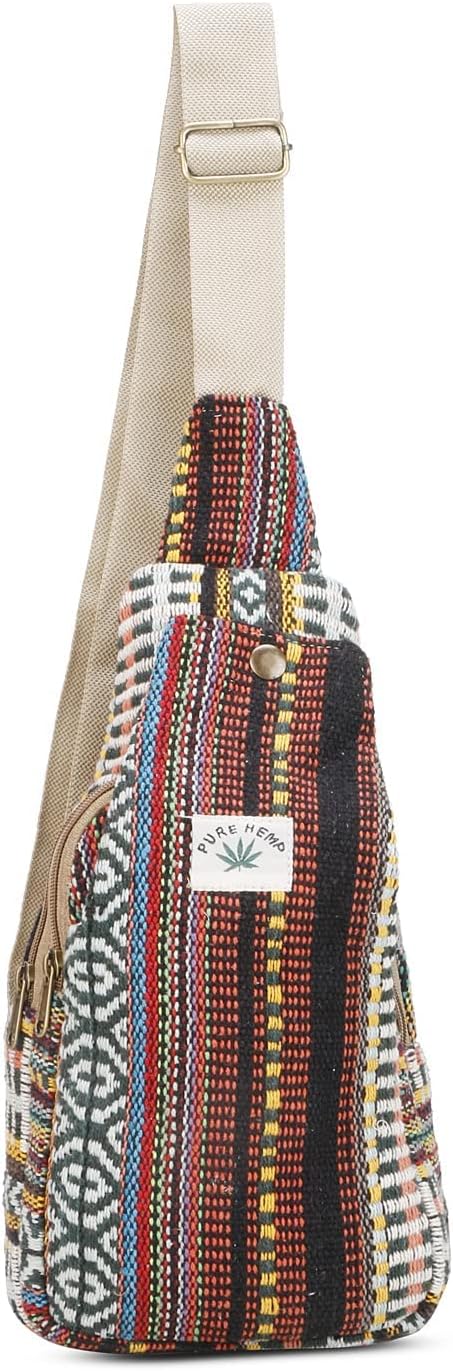 Suman Enterprises Hemp Sling Backpack- Hemp Cross body Bag- Hemp Shoulder Backpack Adjustable Strap for Men & Women (Multi-2)