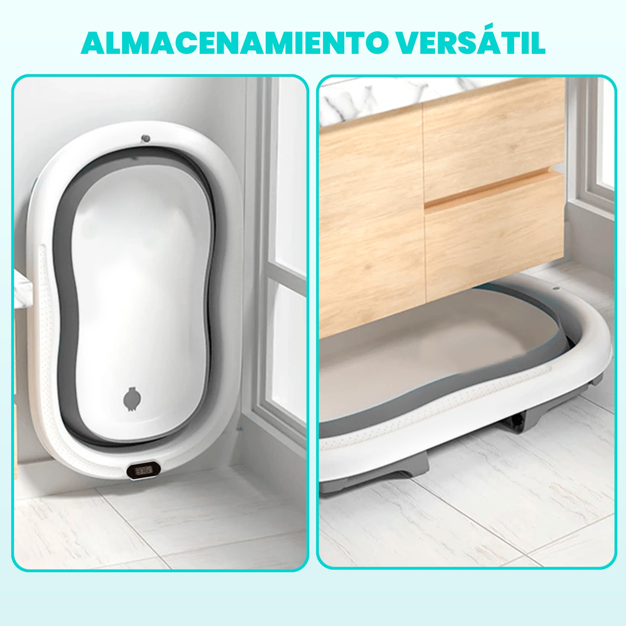 JUPPLIES Bañera Bebé Plegable con Cojín Ergonómico, Termómetro Digital y Patas Antideslizantes | Portátil, Compacta y Segura para Recién Nacido (Gris SIN estructura metálica) — view 7