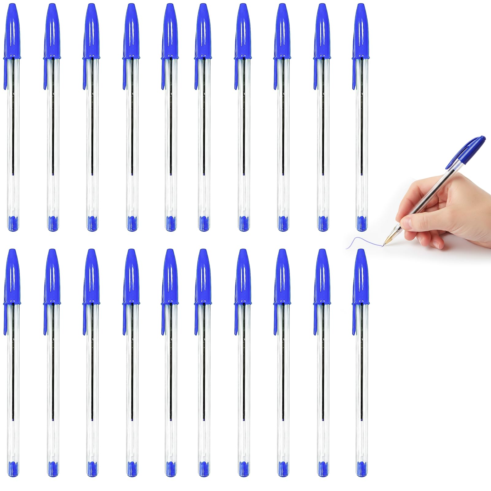 Haoyic 20 Pcs Blue Ballpoint Pens, Smooth Markers, Plastic Writing Instruments for Daily Journaling and Exam Hall
