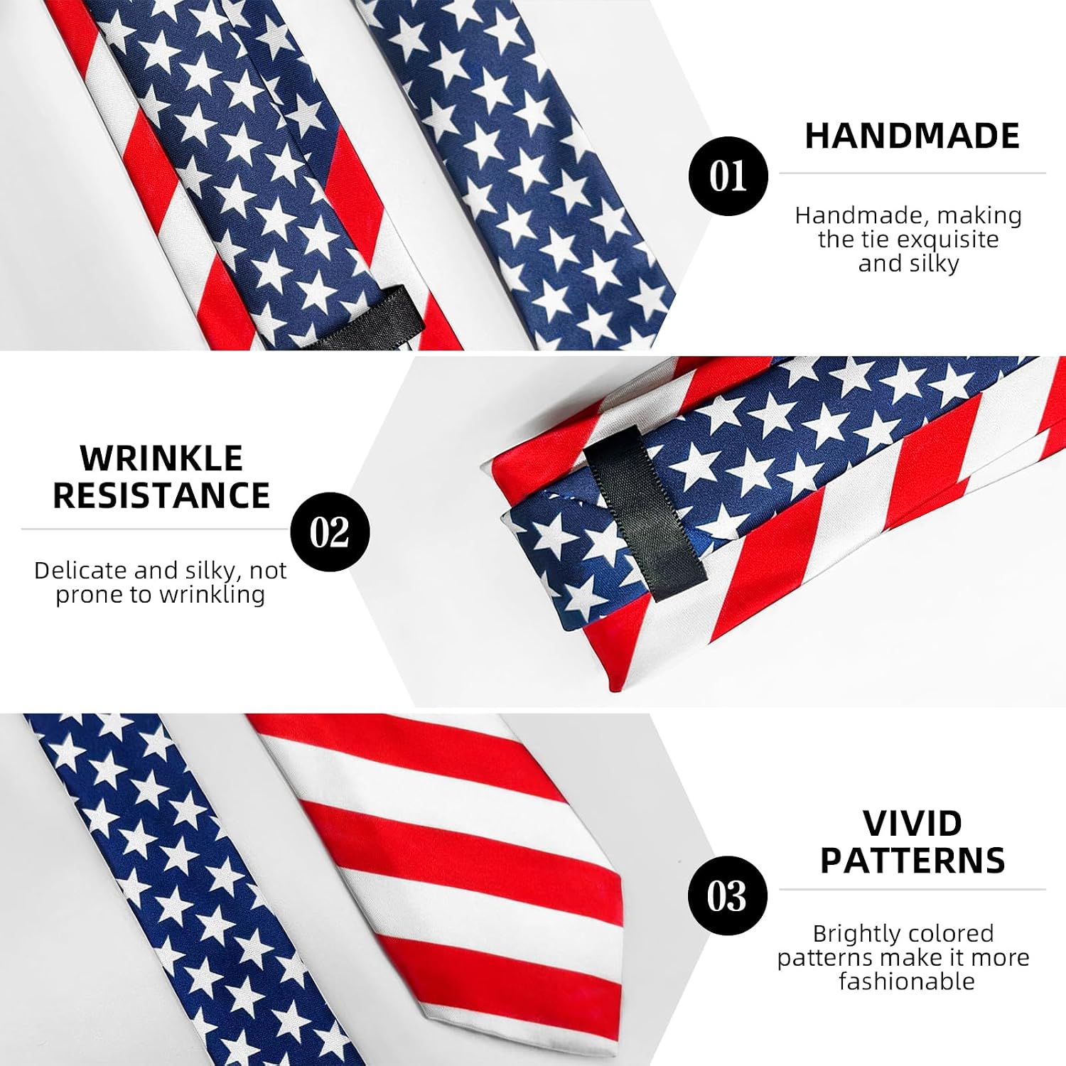 American Flag Patriotic Tie Red White Blue Striped 4th of July Birthday Gift for Dad Husband Grandpa