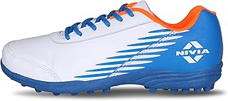 Nivia Men Hook 2.0 Synthetic Leather Cricket Shoes for Men PVC Outsole with Die-Cut Soft NR EVA Sockliner for Sports, (White-Blue) UK-4