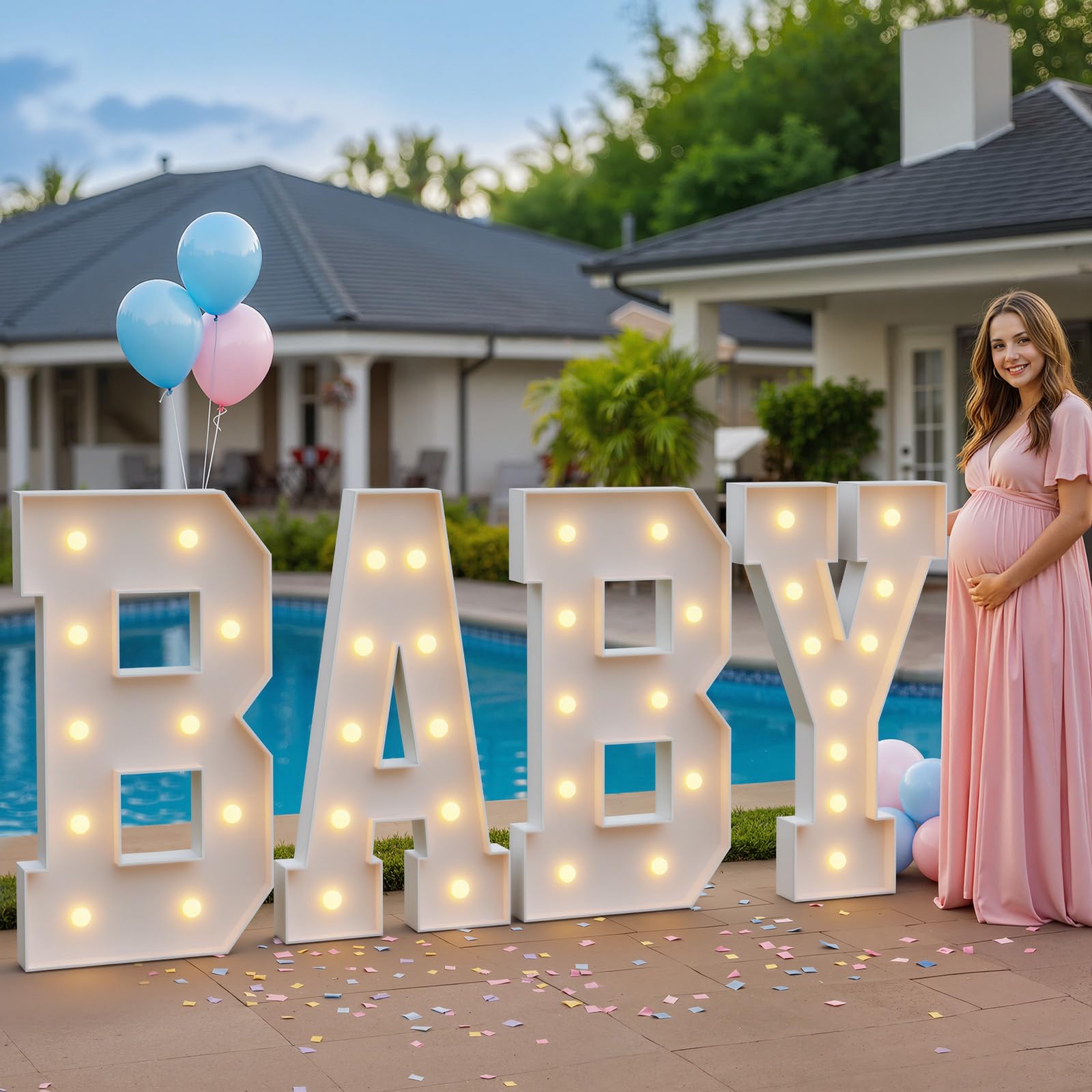 Litery namiotowe do dekoracji na baby shower, 100 cm litery dziecięce na baby shower, podświetlane litery dekoracje ujawniające płeć