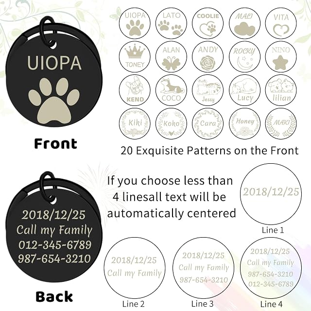 Foto 3 de 7 de Uiopa Placas para Perros Grabadas, Chapas para Perros Personalizadas