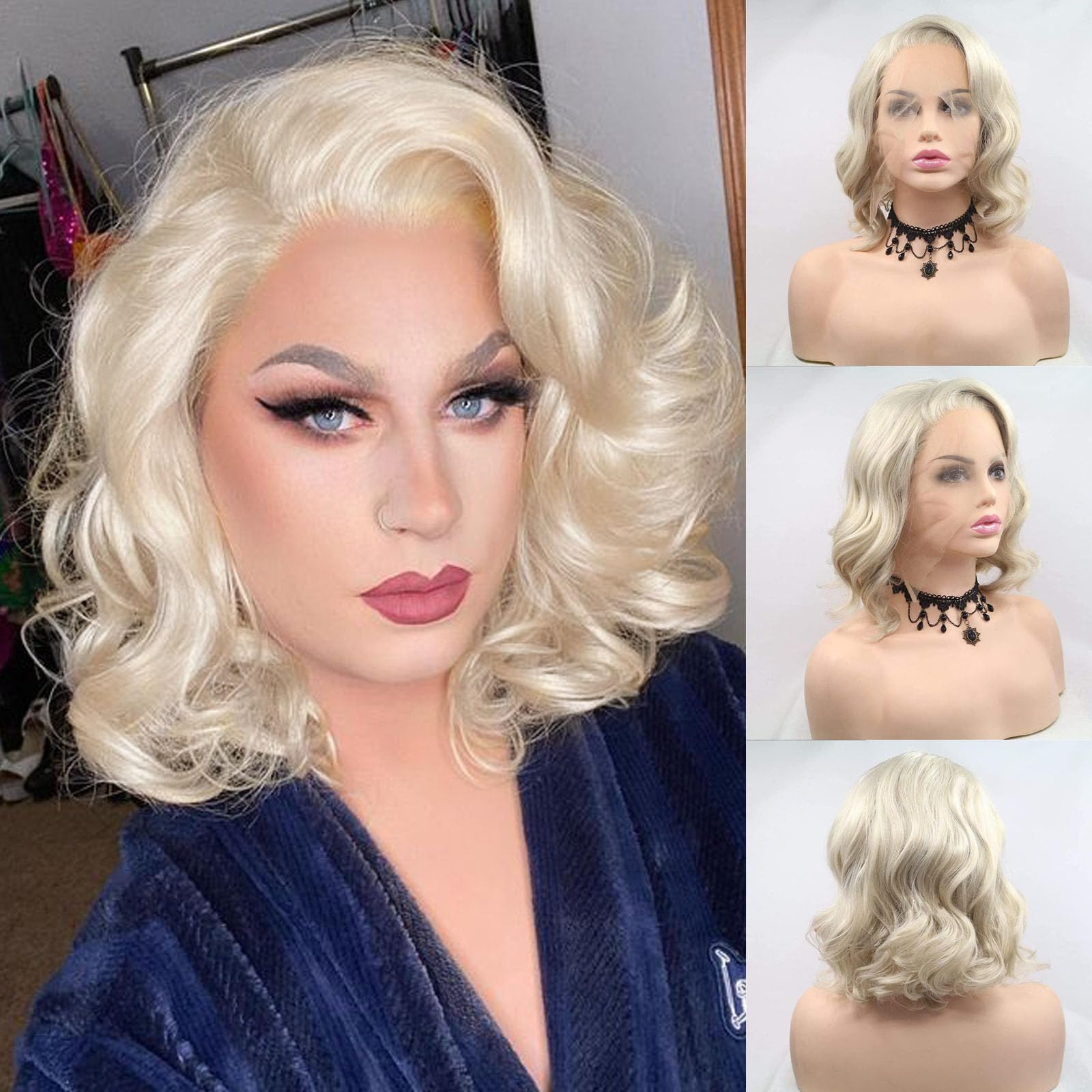 Blonde wavy short bob Lacefront wig 613 2019 Wig Color 613 Blonde Straight Hair Short Bob Wigs | Tinashe Hair main image 3