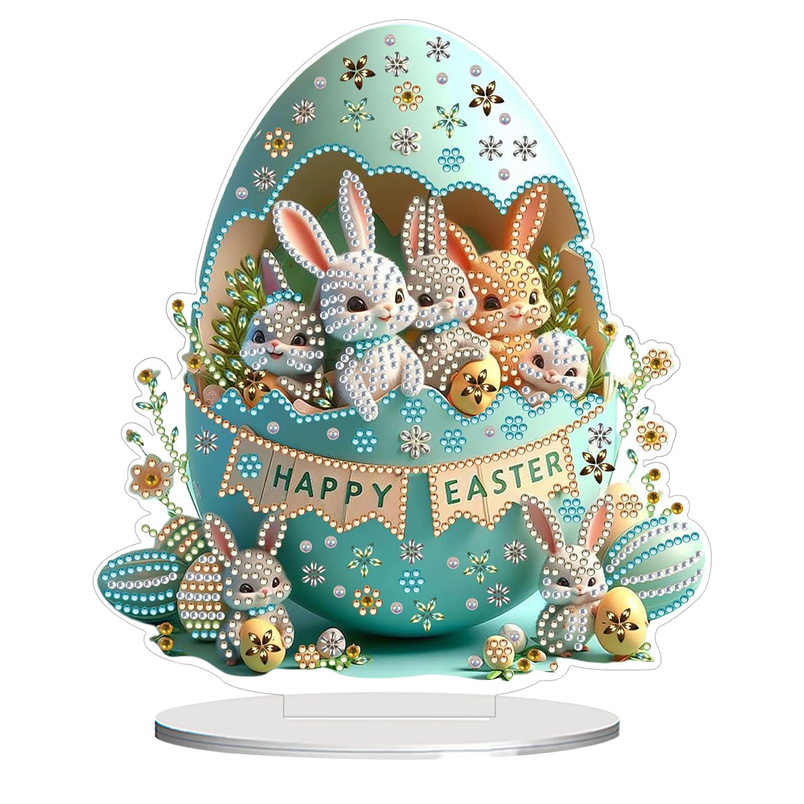 FONDUO Diamond Painting Ostern Hase, Ostern Deko Doppelseitig Diamant Painting Tischdeko, DIY Diamond Painting Frühling Deko, 5D Diamant Malerei Ornamente Bastelset für Erwachsene Kinder Geschenk (S)