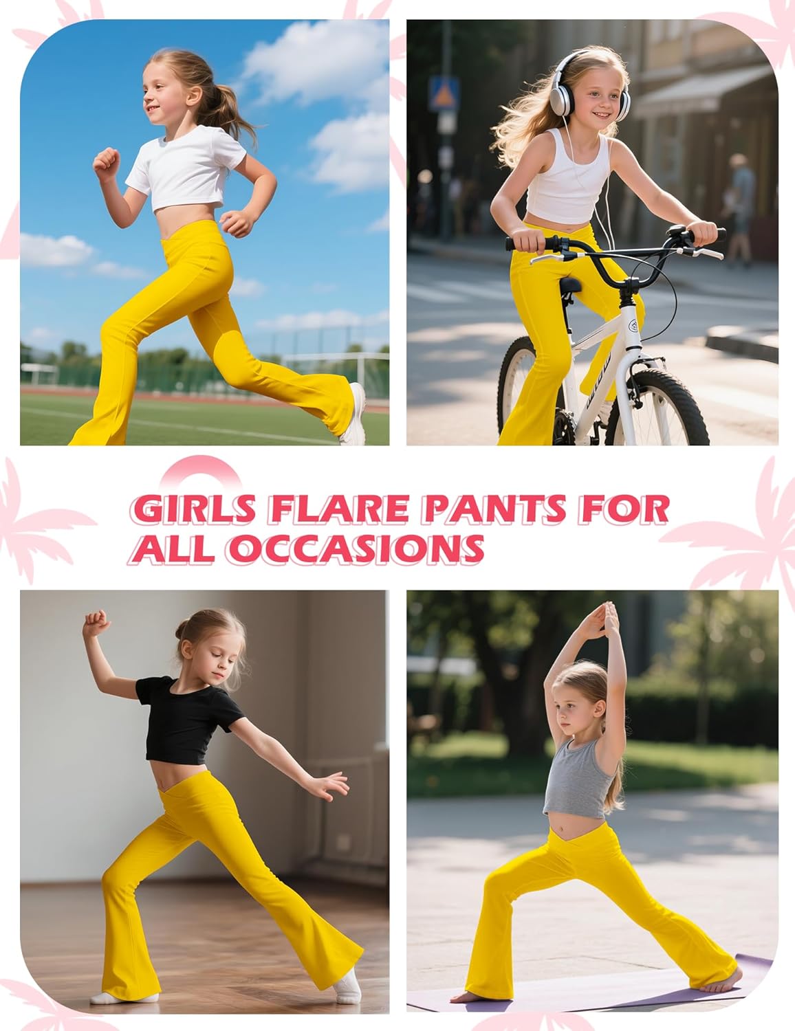 Toddler Girls Flared Leggings Yoga Pants Cross Over High Waisted Bell Bottom Pants for Toddler Kids Stretchy Casual Bootcut Leggings for Dance Activewear Full Length Bright Yellow 5Y-6Y - Image 6