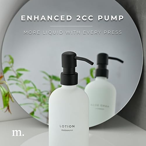 Miniatura 6 de MaisoNovo Dispensador de jabón de 3 piezas  Botellas blancas de 16.9oz con bombas de acero inoxidable negras