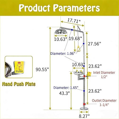 Miniatura 4 de lukar Estación de lavado de ojos de ducha de emergencia, estación de ducha de lavado de ojos de acero inoxidable 304, estación de lavado de ojos