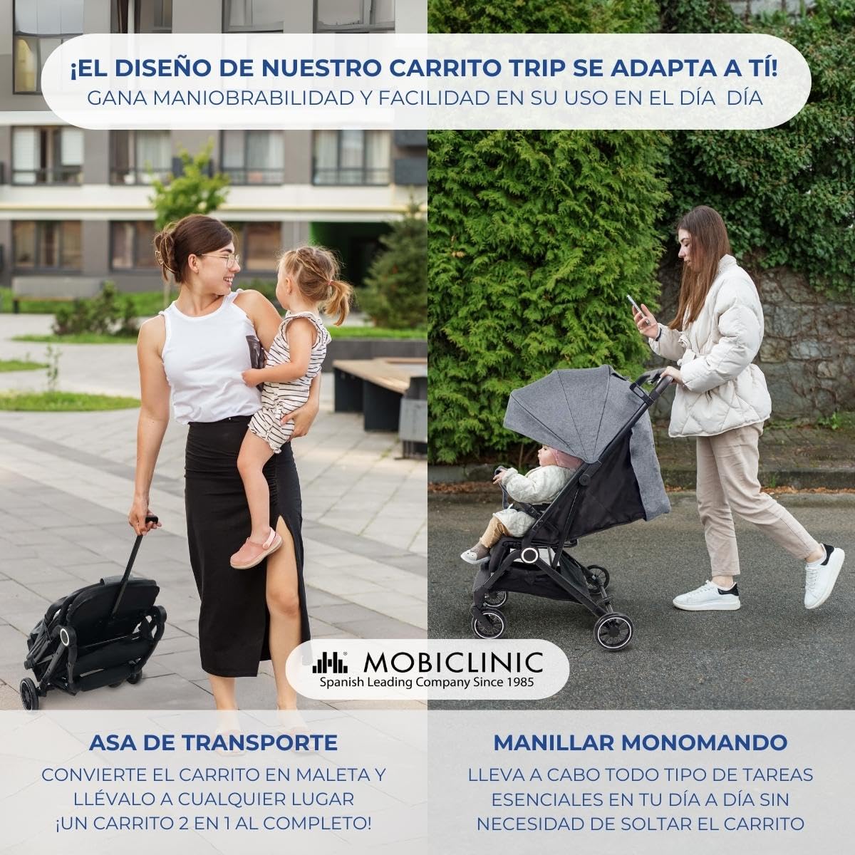 Mobiclinic®, Silla de Paseo, Ultraligero, Arnés con 5 Puntos, Manillar Monomando, Carrito Bebé Plegable, Cesta, 0-36 meses, Ajustable, Capota Desplegable, Frenos con Bloqueo, Trip