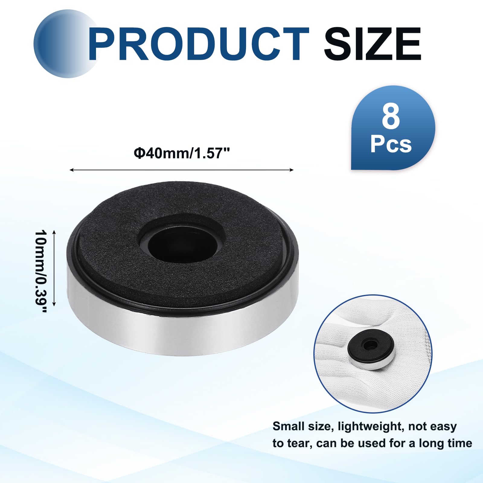 QUARKZMAN 8 Pezzi Piedini Isolanti per Altoparlanti 40mmx10mm Base Antivibrante in Schiuma Plastica per Amplificatore HiFi Home Theater Argento