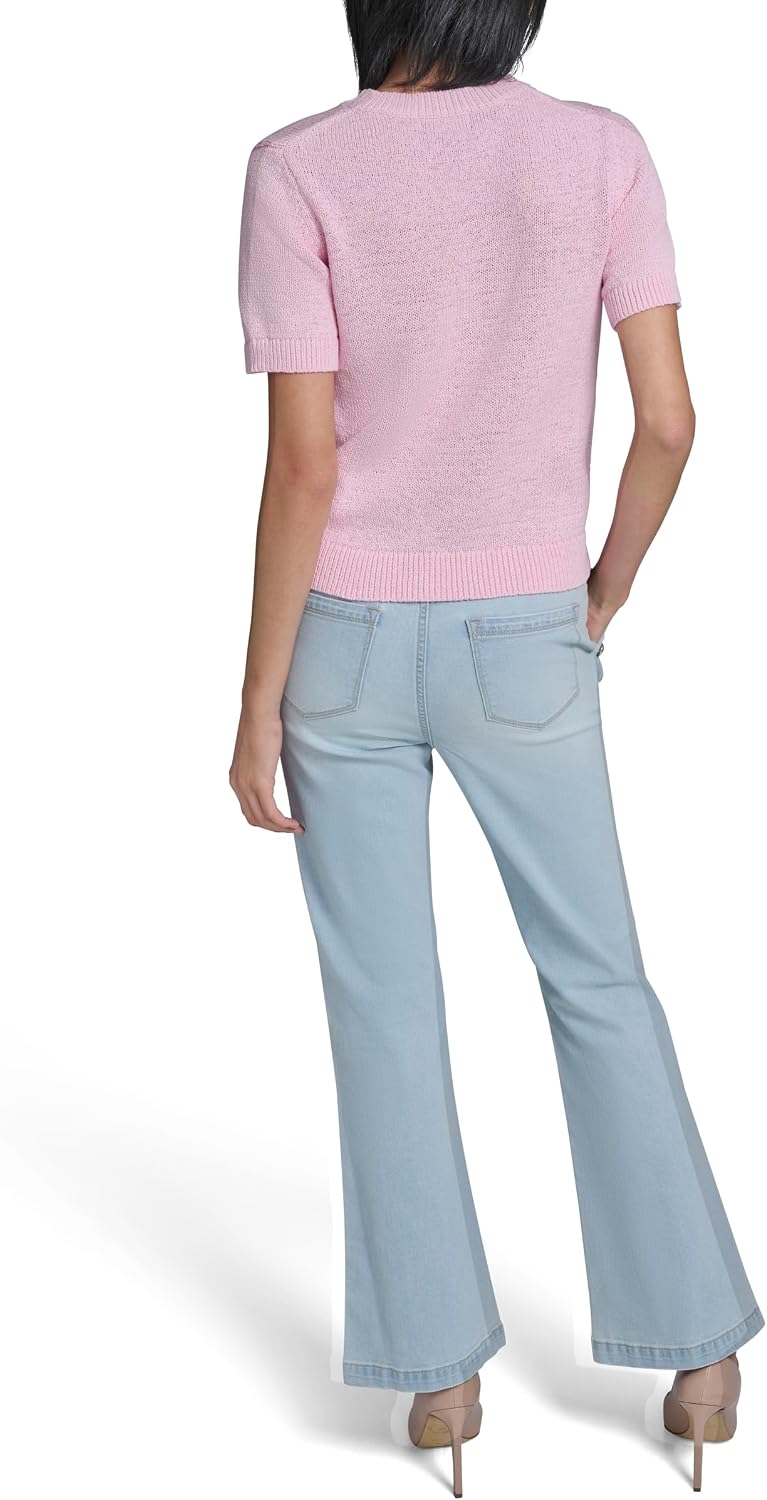 Karl Lagerfeld Women's Short Sleeve Classic Tailored Polished Sweater