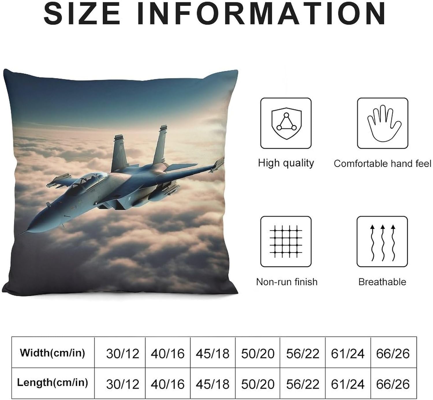 Zippered Pillow Cover, Pillow Protector, Aircraft Fighter Jets Printed Pillow Cover of 4, Pillow Not Included
