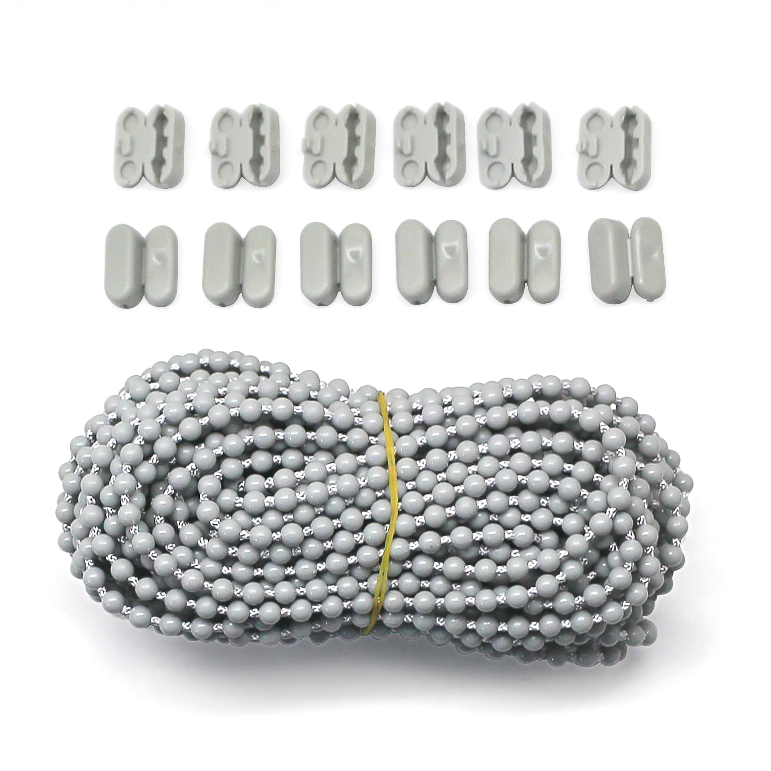 FQTANJU 10 Yards Gray Roller Blind Bead Chain Cord with 12 PCS of Beads Chain Connectors for Roman Venetian Honeycomb Vertical Shade Blind Cord for