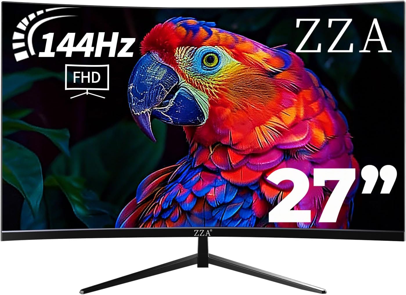 ZZA 27" Gaming Monitor,FHD 144Hz Curved Computer Monitor,1080p 144hz Monitor,HDMI *1,VGA*1,Tilt Adjustable,VESA Compatible, Black