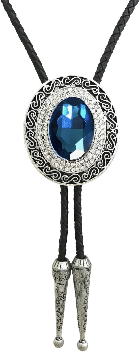 SELOVOBig Large Green Rhinestone Western Mens Bolo Tie Genuine Leather